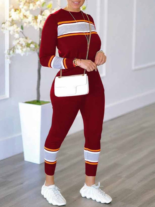 Striped Patchwork Skinny Pants Set Bo3047