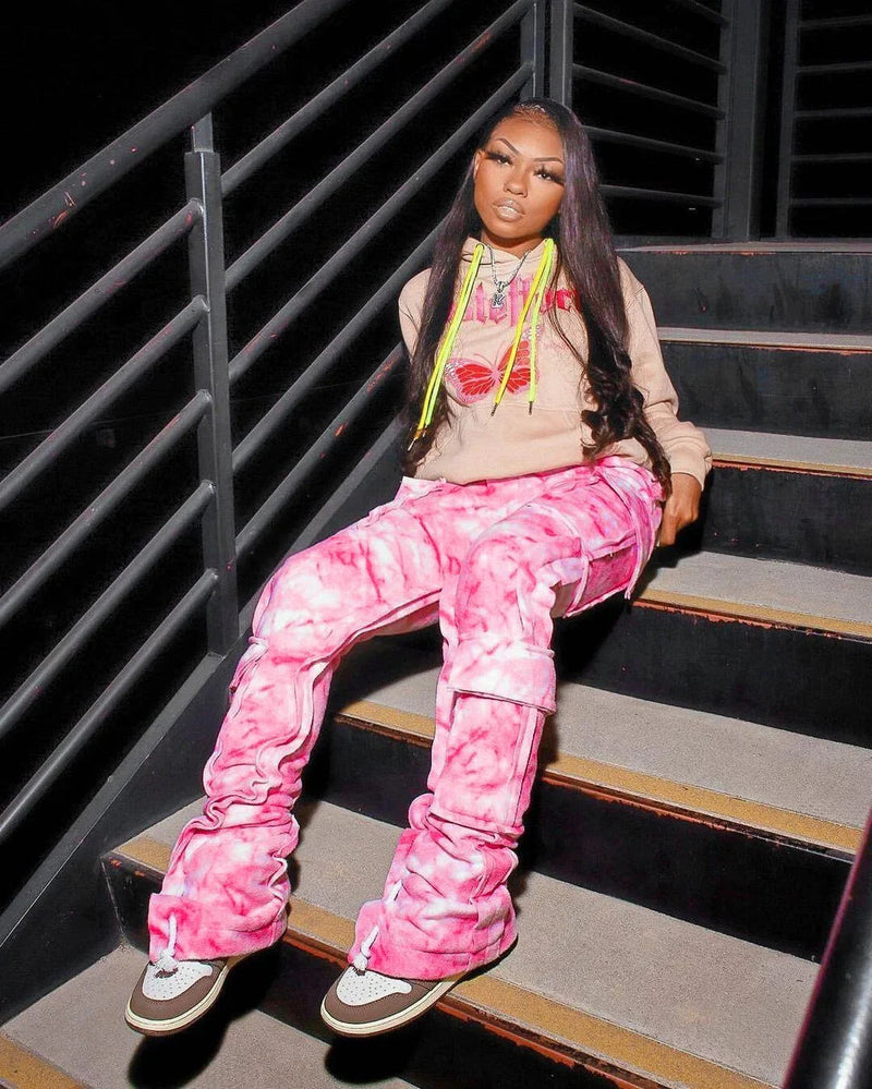 Stacked Tie Dye Cargo Street Style Y2k Sweatpants