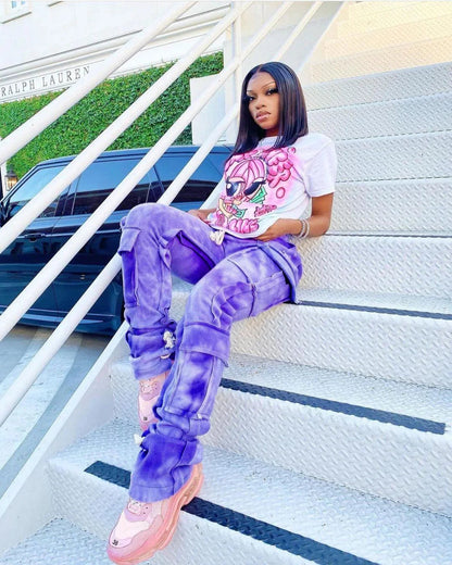 Stacked Tie Dye Cargo Street Style Y2k Sweatpants