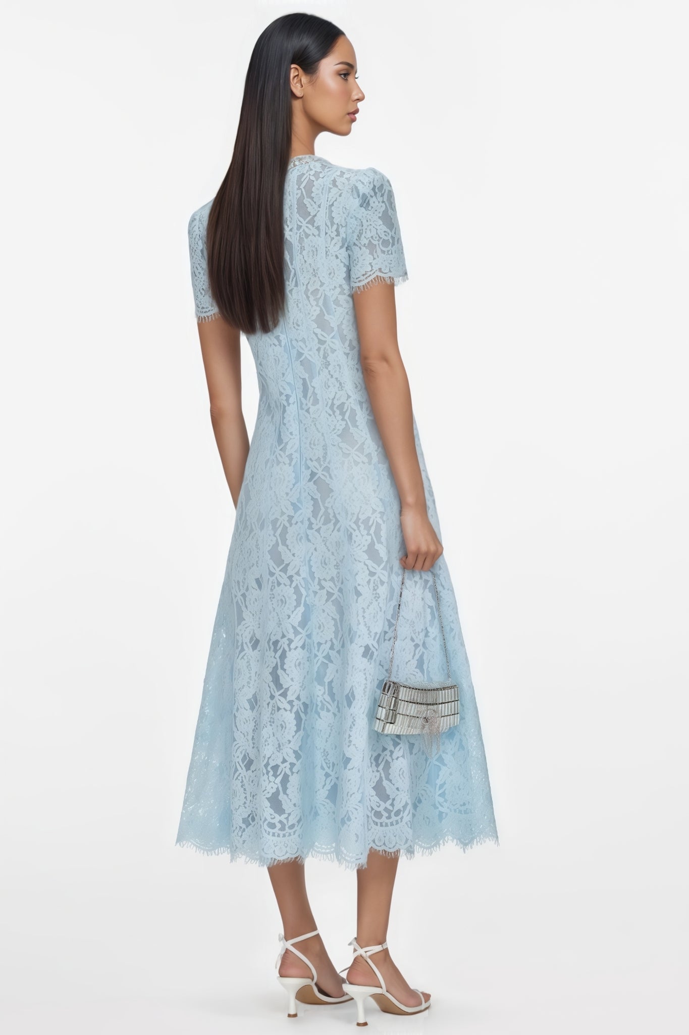 Chantal Blue Lace Embellished Midi Dress