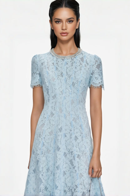 Chantal Blue Lace Embellished Midi Dress