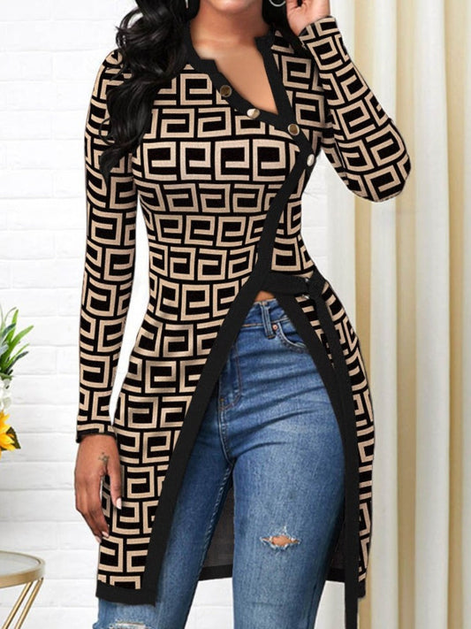 Sxy Geometric Print Bandage Design Blouse Ar5062