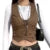 Y2k Pu Leather Vest Aesthetic V Neck Sleeveless Button Tank Tops 2000s Dark Academia Tshirt Waistcoat