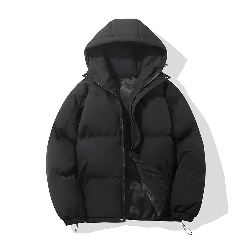 Puffer Jacket High Neck Hooded Zipper Design Cotton-padded Coat