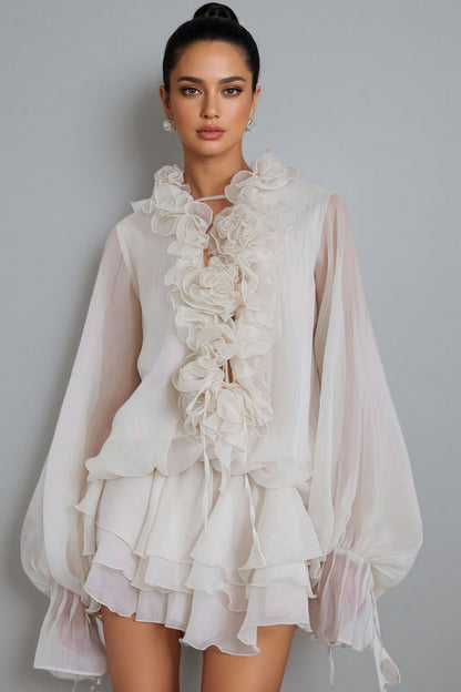 Elsonv 3d Lantern Sleeve Mini Dress