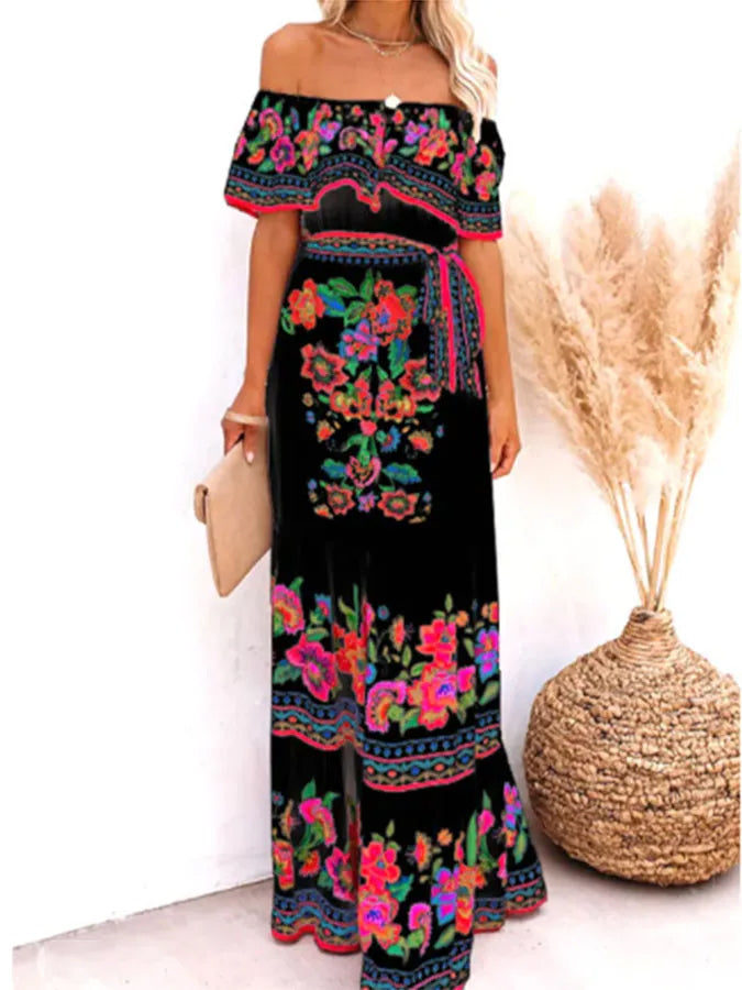 Off Shoulder Printed Maxi Dress