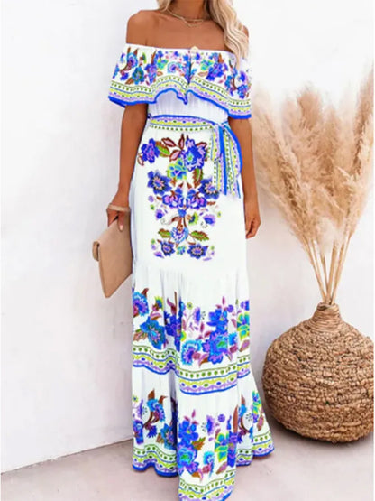 Off Shoulder Printed Maxi Dress