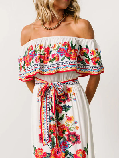 Off Shoulder Printed Maxi Dress
