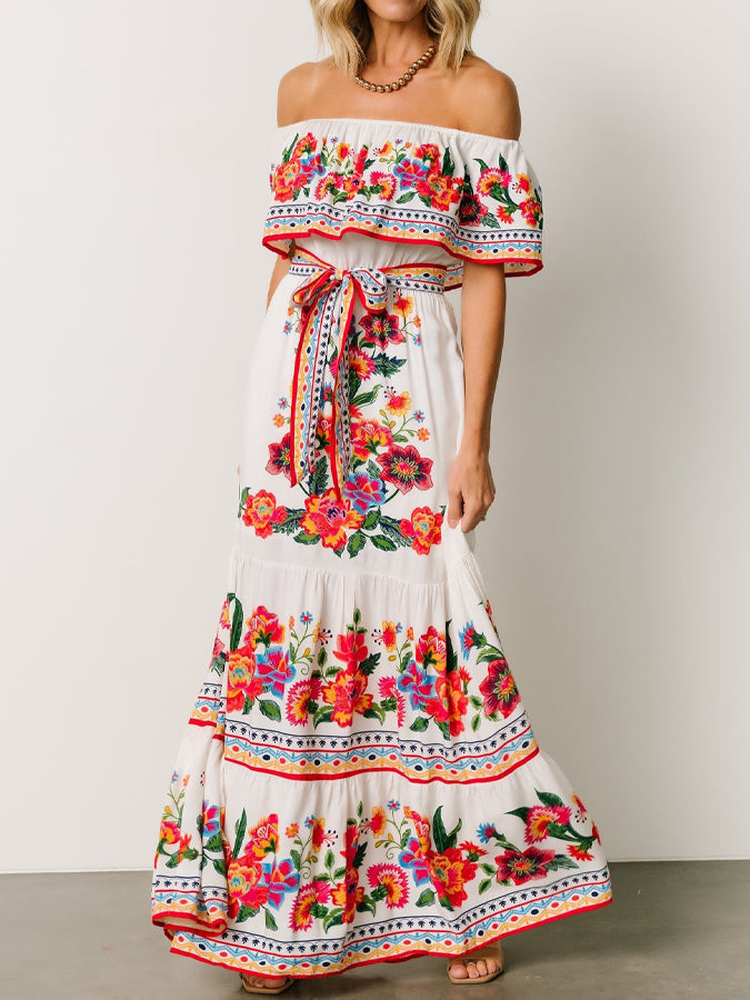 Off Shoulder Printed Maxi Dress