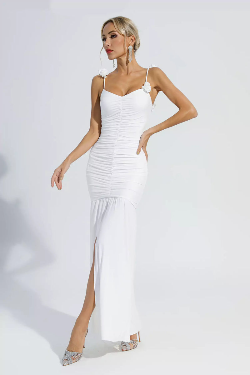 Alia White Ruched Slip Maxi Dress