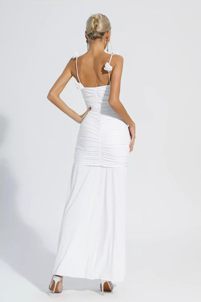 Alia White Ruched Slip Maxi Dress