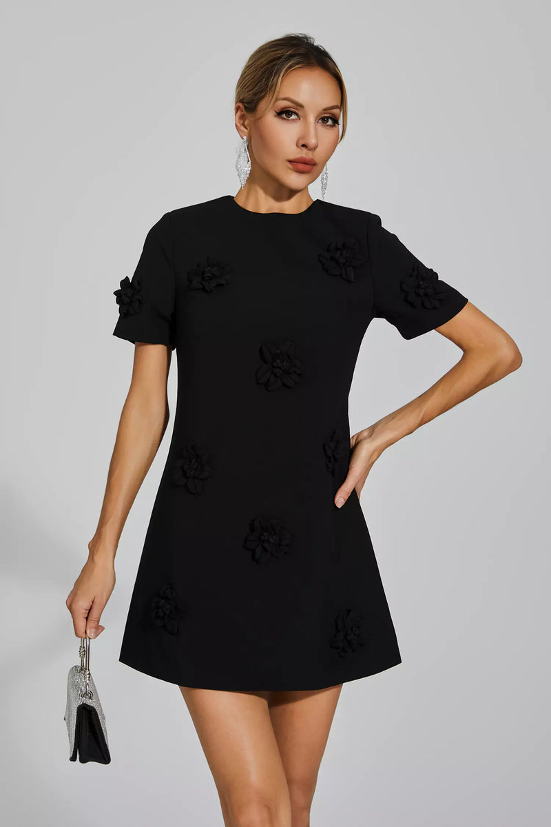Alison Black Jacquard Mini Dress