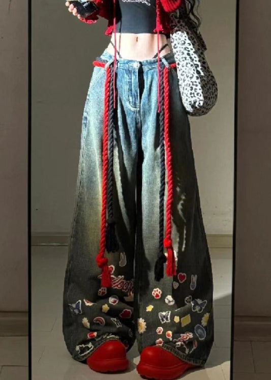 American Graffiti Blue Denim Wide Leg Pants Autumn Wp054