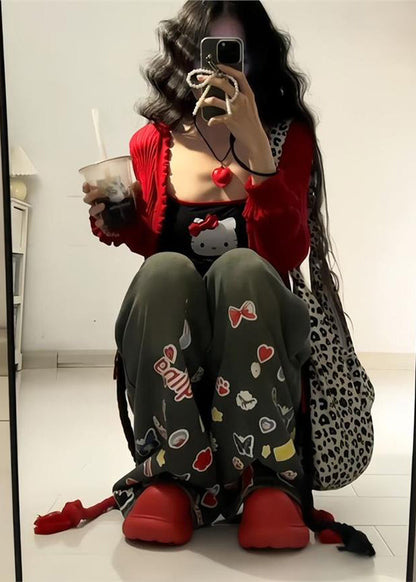 American Graffiti Blue Denim Wide Leg Pants Autumn Wp054