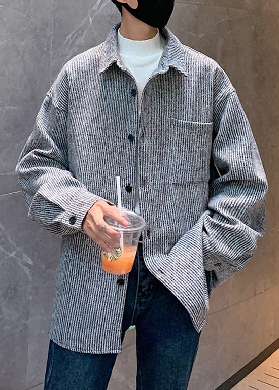 American Style Coffee Peter Pan Collar Pockets Corduroy Shirts Coat Fall Ro018