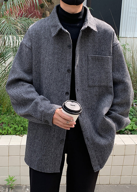 American Style Coffee Peter Pan Collar Pockets Corduroy Shirts Coat Fall Ro018