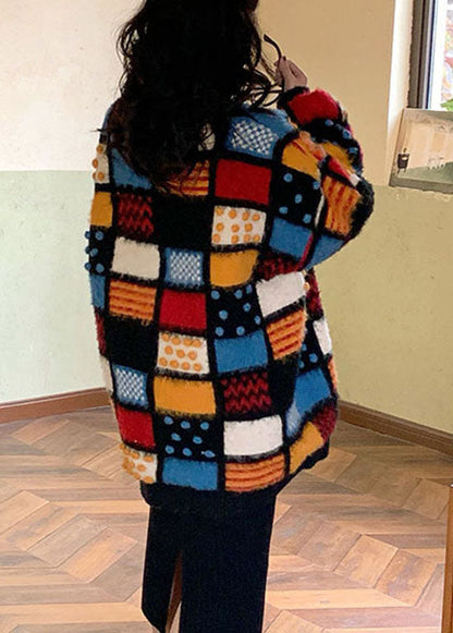 American Style V Neck Plaid Button Woolen Cardigan Fall We028