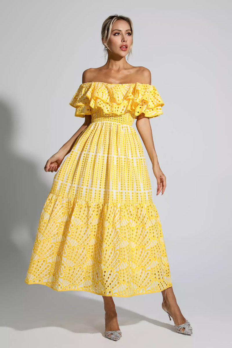 Malani Yellow Cutout Ruffle Maxi Dress