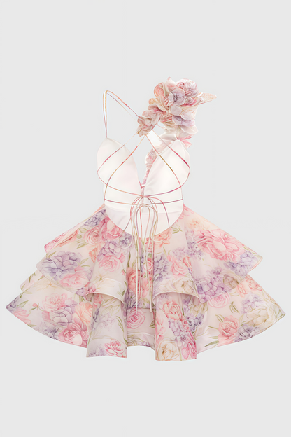 Carte Pink Backless Printed Mini Dress