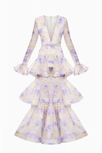 Olenf V-neck Printed Cake Maxi Dress