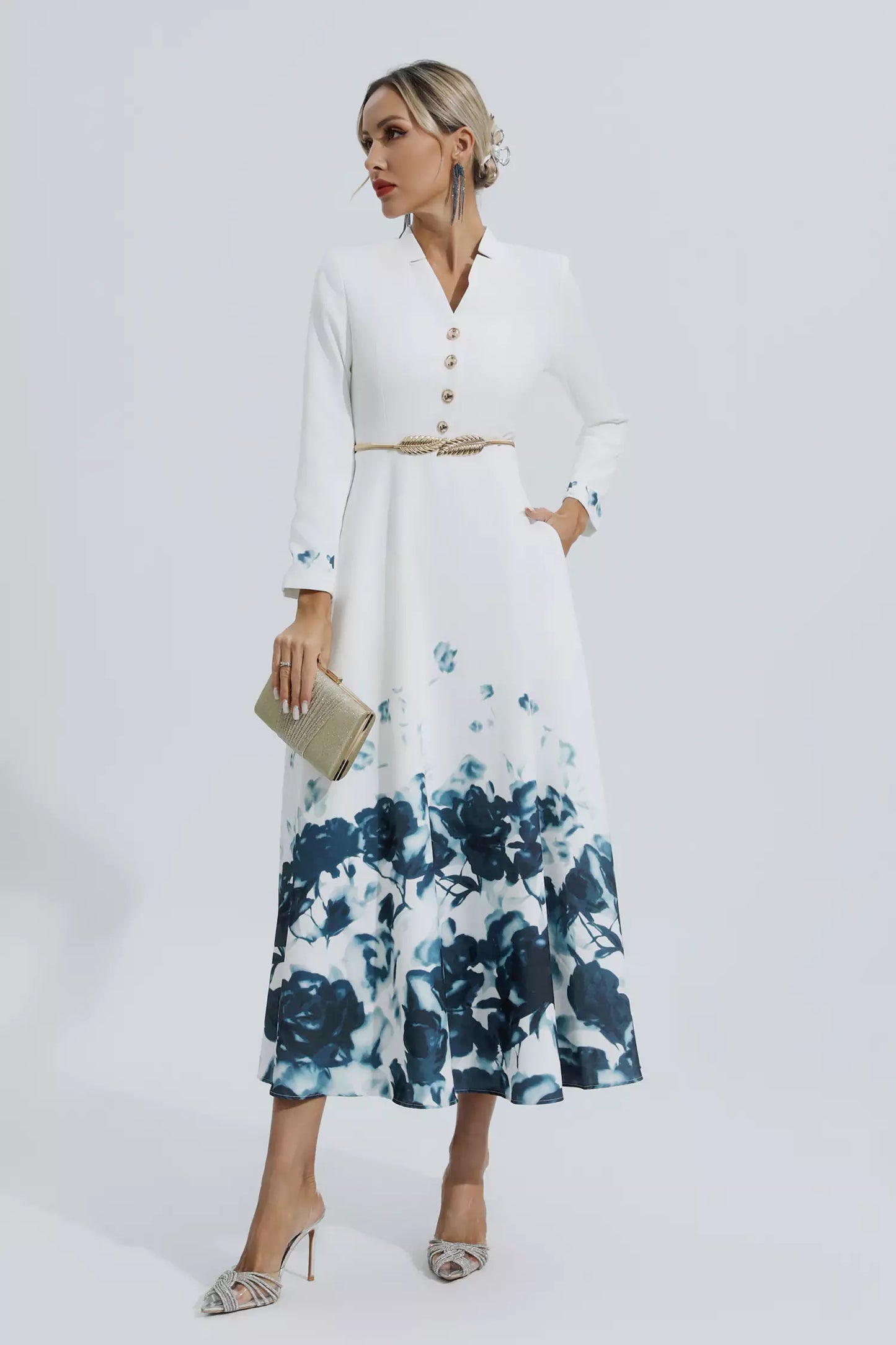 Angie White Printed Maxi Dress