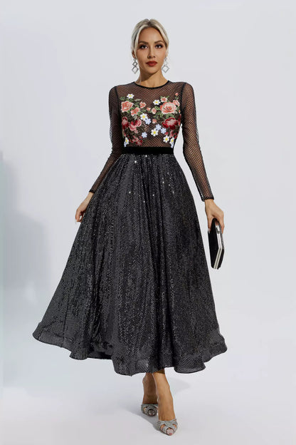 Antonella Black Embroidery Maxi Dress