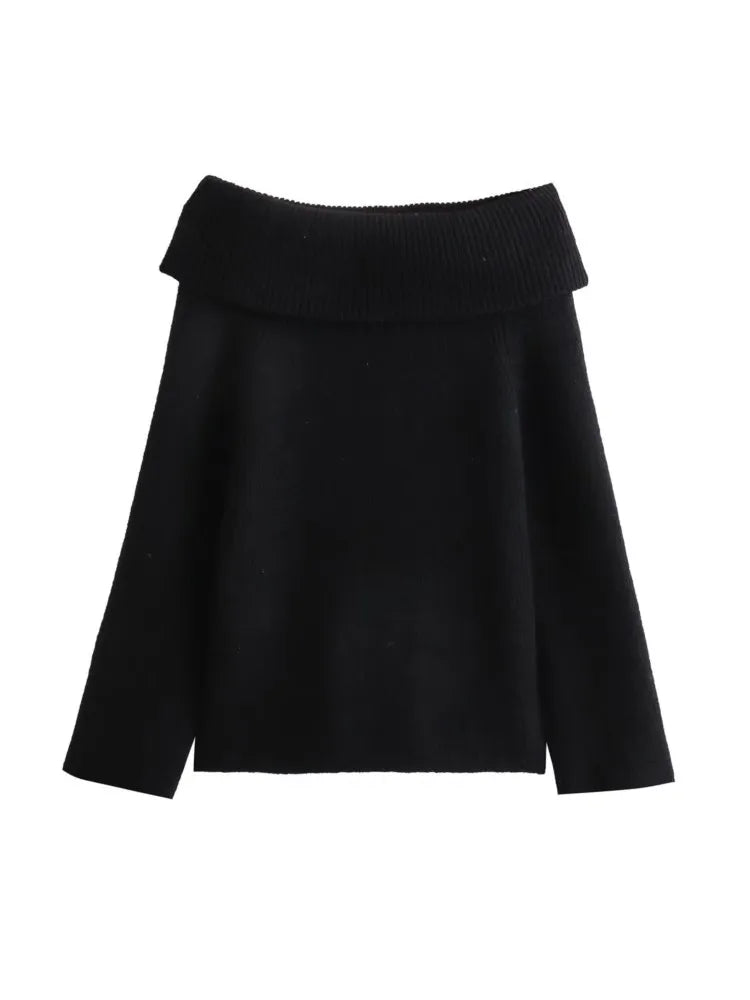 Red Off Shoulder Long Sleeve Slash Neck Knitted Christmas Sweater for