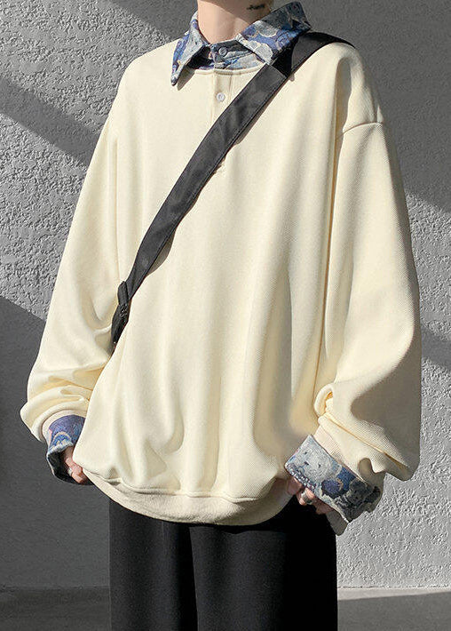 Apricot Woolen Peter Two False Pan Pieces Button Sweatshirt