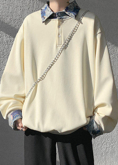 Apricot Woolen Peter Two False Pan Pieces Button Sweatshirt