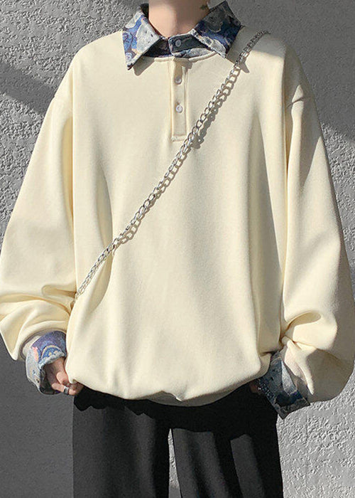Apricot Woolen Peter Two False Pan Pieces Button Sweatshirt