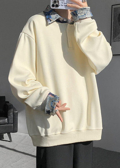 Apricot Woolen Peter Two False Pan Pieces Button Sweatshirt