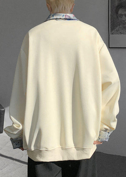 Apricot Woolen Peter Two False Pan Pieces Button Sweatshirt