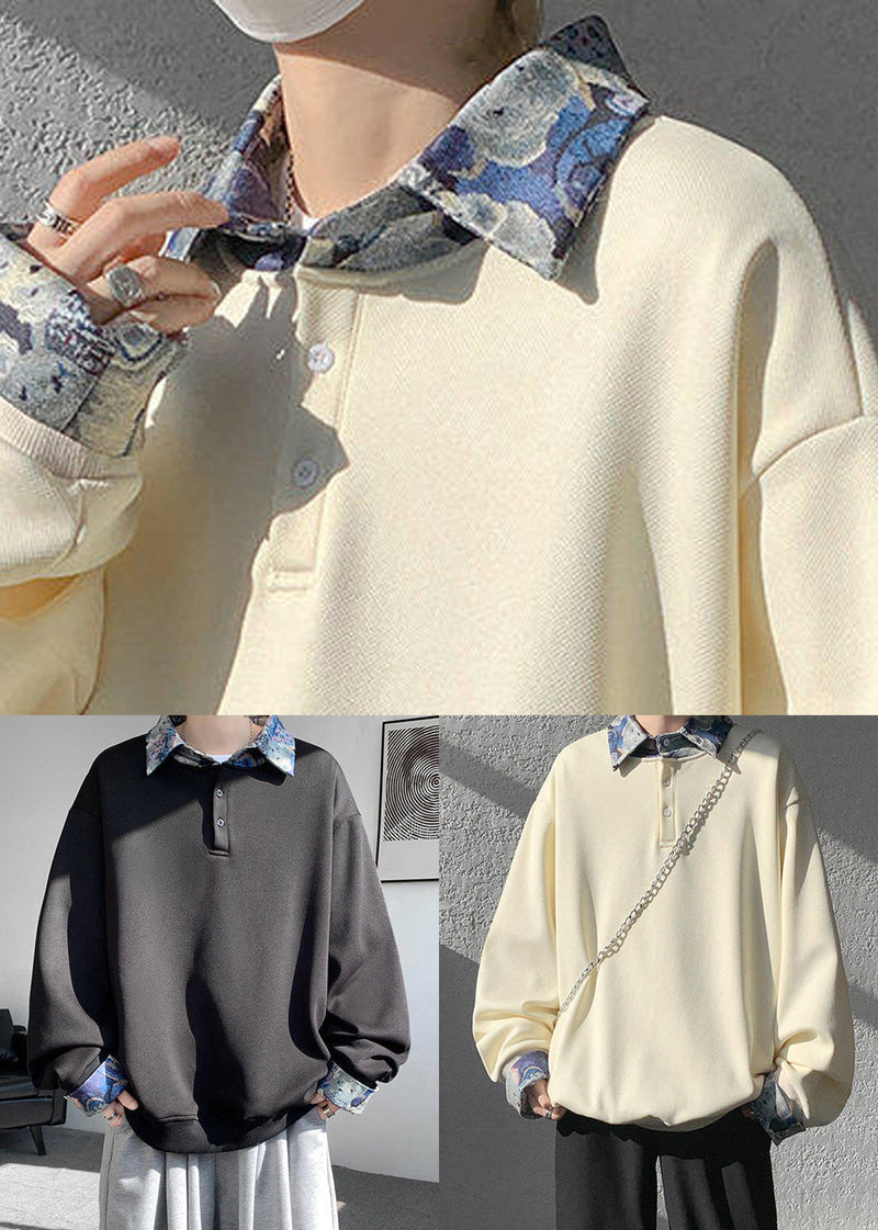 Apricot Woolen Peter Two False Pan Pieces Button Sweatshirt