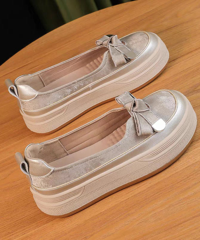 Bow Comfortable Splicing Shoes Apricot Platform