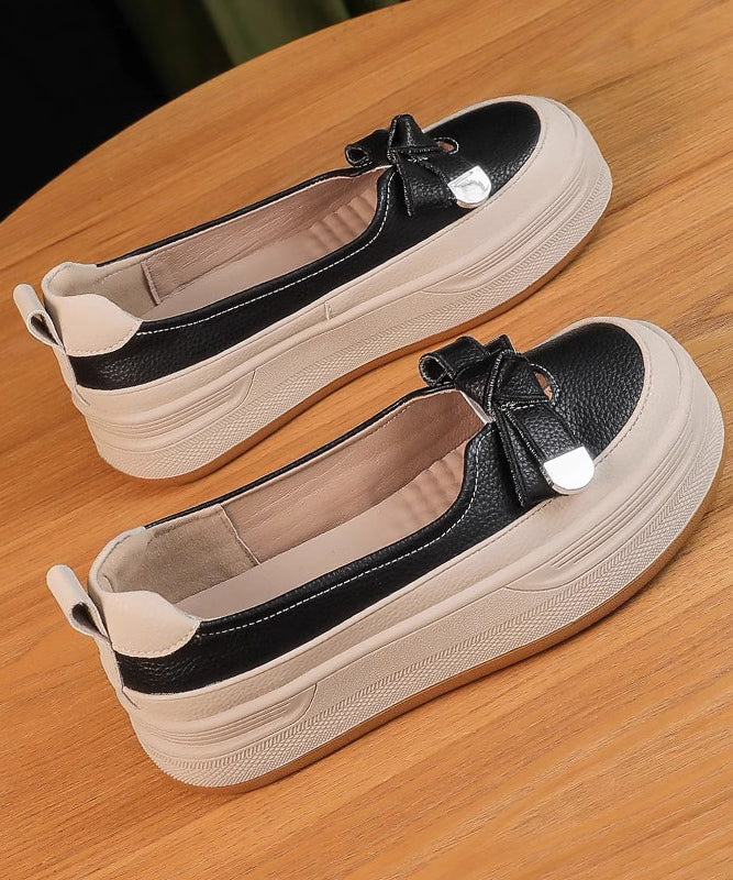 Bow Comfortable Splicing Shoes Apricot Platform