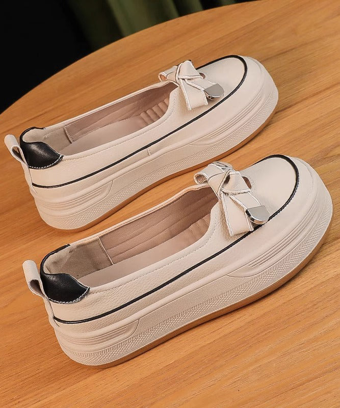 Bow Comfortable Splicing Shoes Apricot Platform