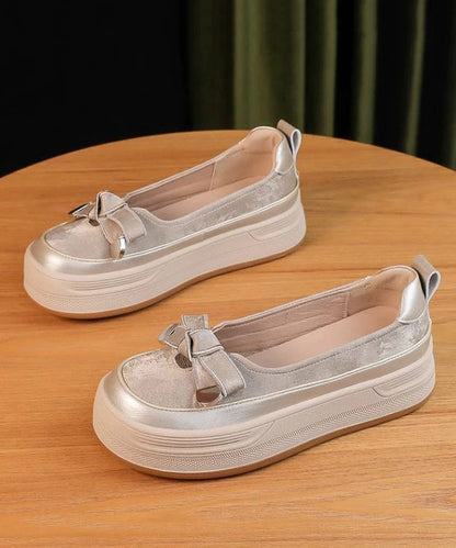 Bow Comfortable Splicing Shoes Apricot Platform