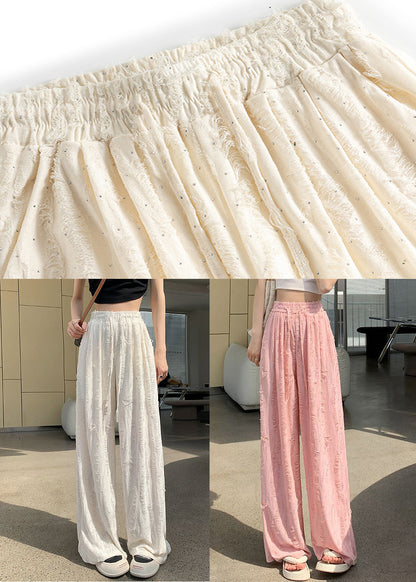 Apricot Hole Pockets Summer Pants Elastic Waist Ab1046