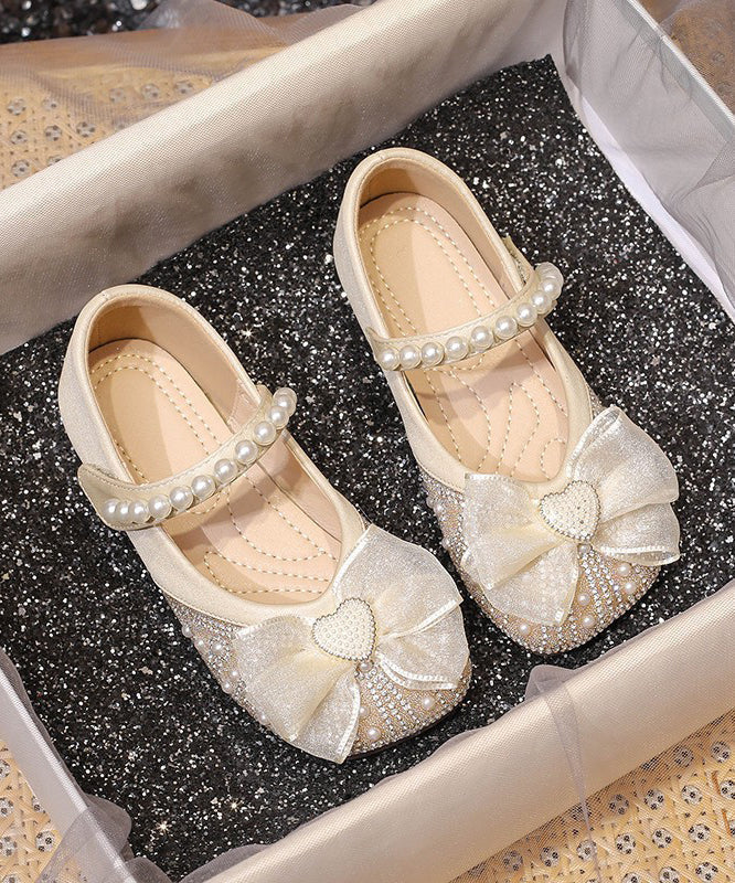 Kids Bead Shoes Buckle Zircon Apricot Flat Nail Feet Strap
