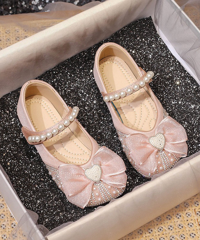 Kids Bead Shoes Buckle Zircon Apricot Flat Nail Feet Strap