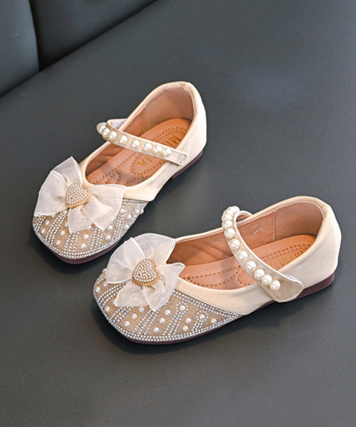 Kids Bead Shoes Buckle Zircon Apricot Flat Nail Feet Strap