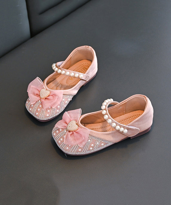 Kids Bead Shoes Buckle Zircon Apricot Flat Nail Feet Strap