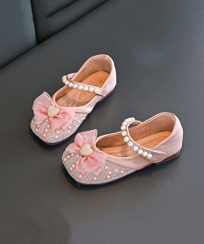 Kids Bead Shoes Buckle Zircon Apricot Flat Nail Feet Strap