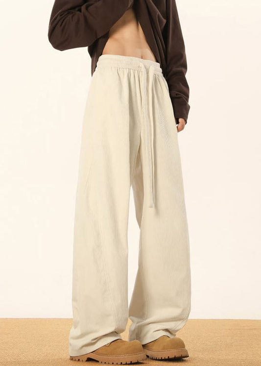 Apricot Pockets Corduroy Pants Elastic Waist Spring Rm053