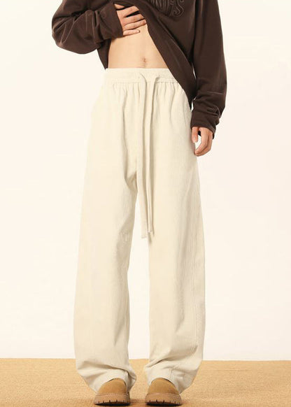 Apricot Pockets Corduroy Pants Elastic Waist Spring Rm053
