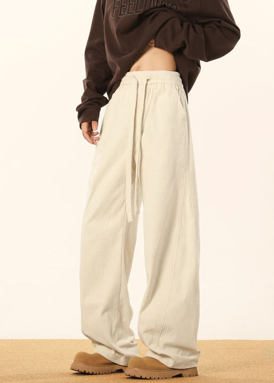 Apricot Pockets Corduroy Pants Elastic Waist Spring Rm053