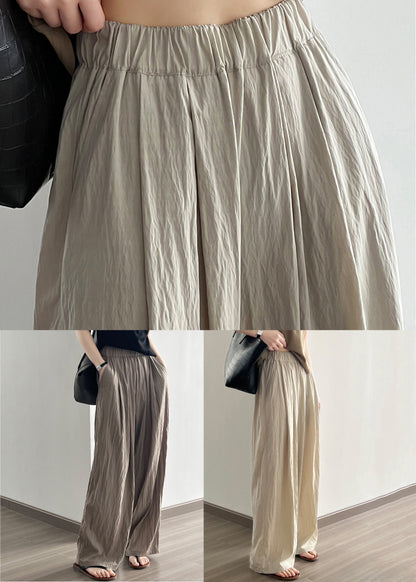 Simple Coffee Wrinkled Pockets Cotton Pants Summer Qe004