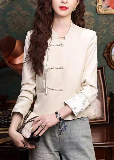Apricot Silk Coats Tasseled Mandarin Collar Spring Yj045