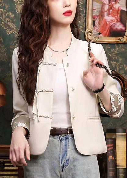 Apricot Silk Coats Tasseled Mandarin Collar Spring Yj045