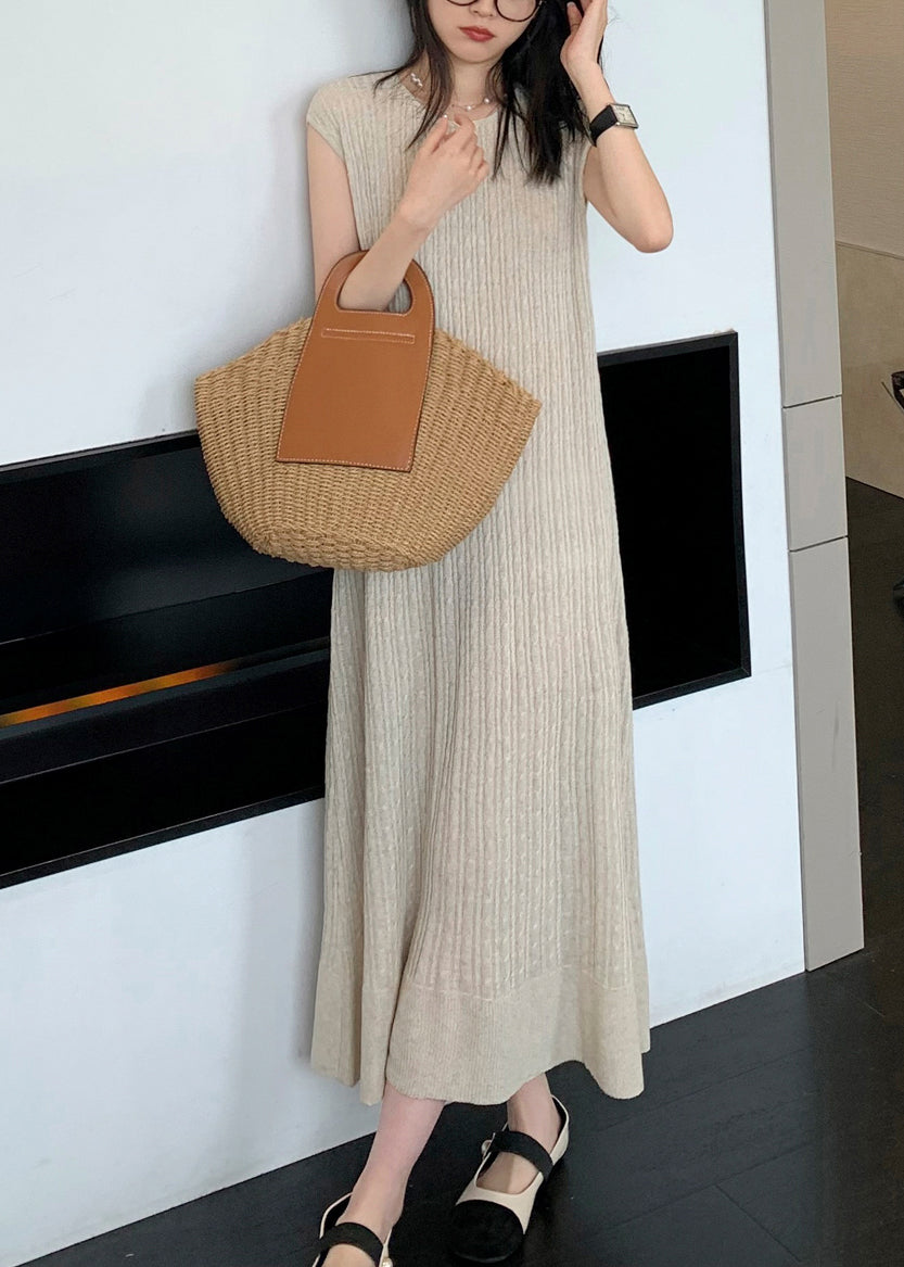Apricot Cozy Knit Long Dresso Neck Sleeveless Zl009